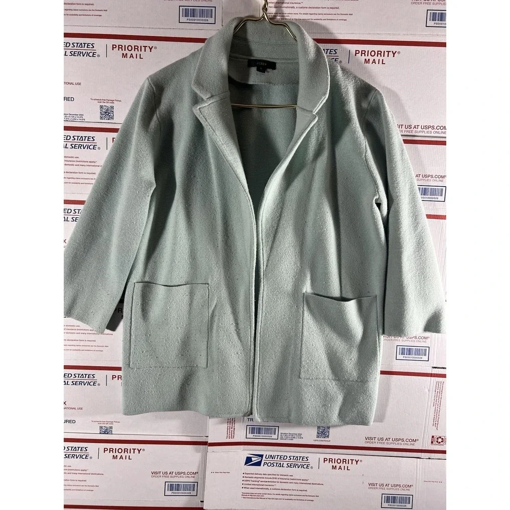 J. Crew Sophie Open Front Knit Sweater Blazer Jacket Green S Merino Wool